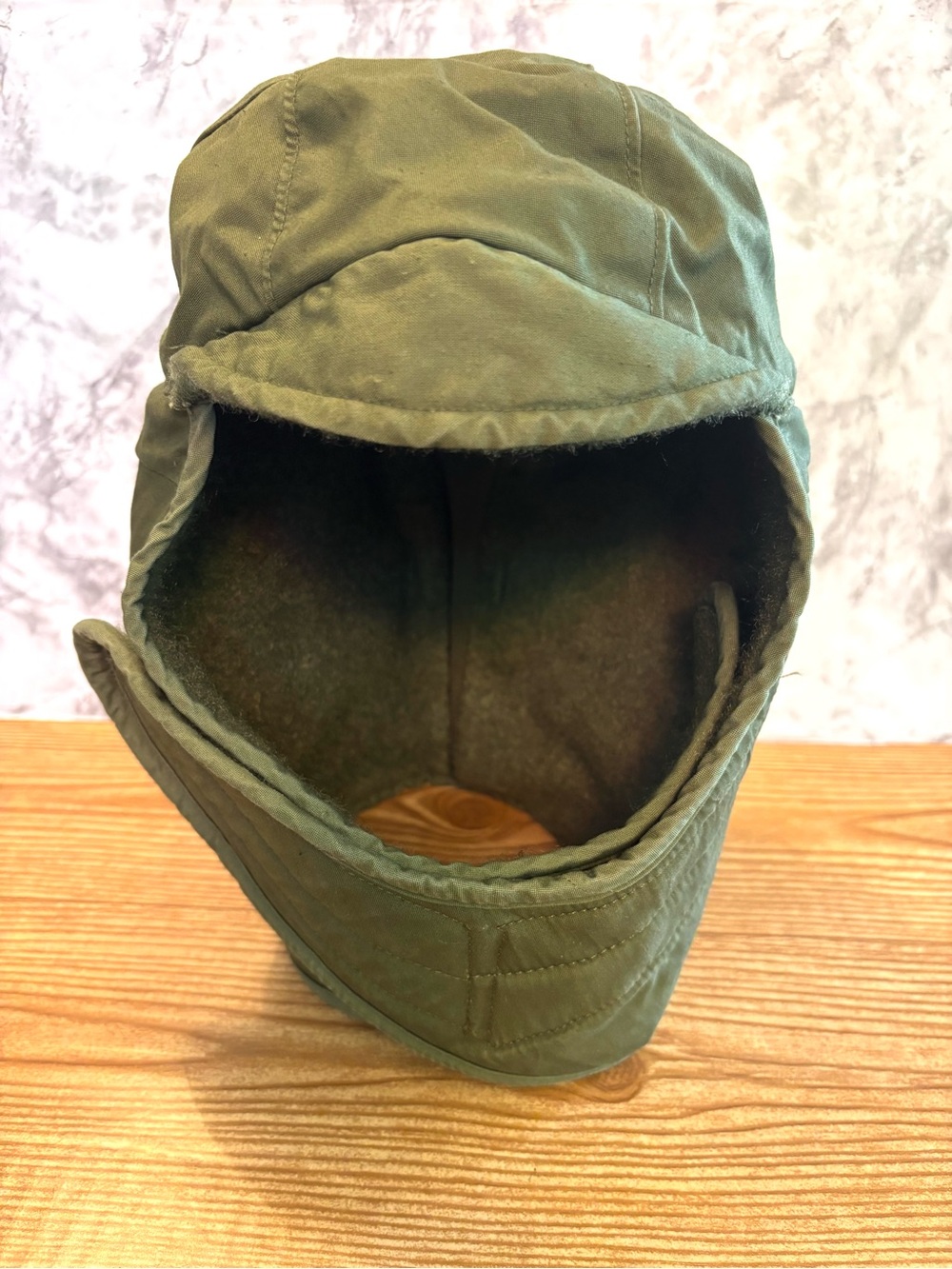 Vintage USGI M-65 Cold Weather Helmet Liner Cap OD Green Trapper Hat Size 7 1/2
